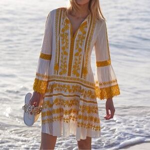 Tory Burch | Dresses | Tory Burch Gabriella Yellow Embroidered Lace Mini  Tunic